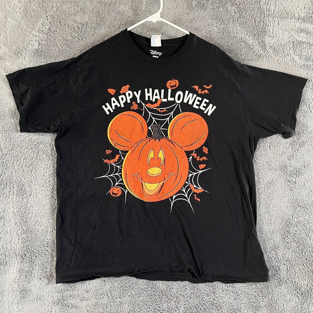 Disney Mickey Mouse Happy Halloween T-Shirt Mens 2XL Black Pumpkin Web Spider